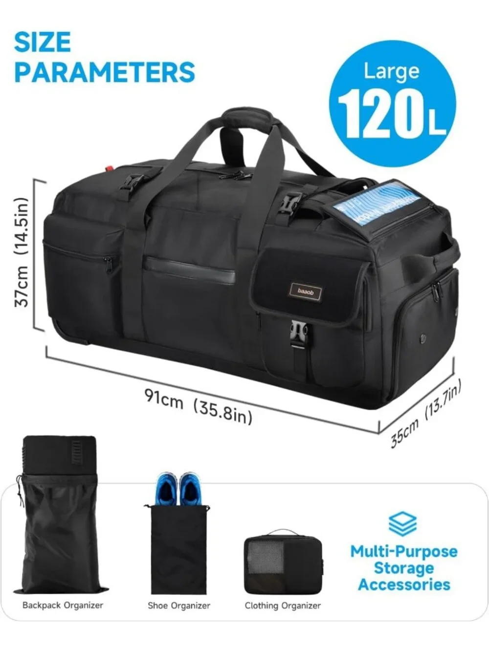 Extra Large 120L Rolling Duffel Bag with Wheels, Waterproof Travel Luggage